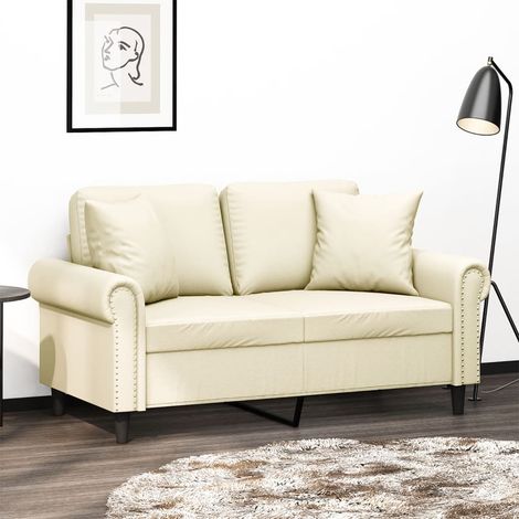 2-Sitzer-Sofa mit Zierkissen Creme 120 cm Kunstleder