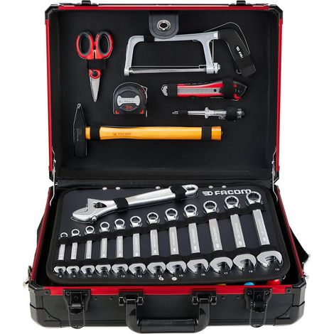 Facom – Valise aluminium 181 outils – Mallette légère avec 3 plateaux + module mousse bicolore – Bandoulière renforcée – Organisation verticale