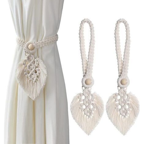 set of two white curtain tiebacks with a bohemian leaf pattern, suitable for living rooms, bedrooms, bathrooms, etc. (1/5)