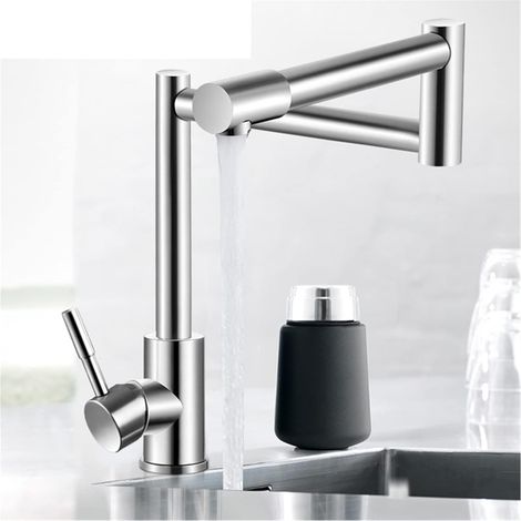 Robinet de Cuisine remplisseur de Pot Mitigeur de Robinet de Cuisine Pliant en Acier Inoxydable 304 sans Plomb 360 degrés pivotant à Une poignée en Nickel robinets de Bassin d'évier de Cuisine (1/5)