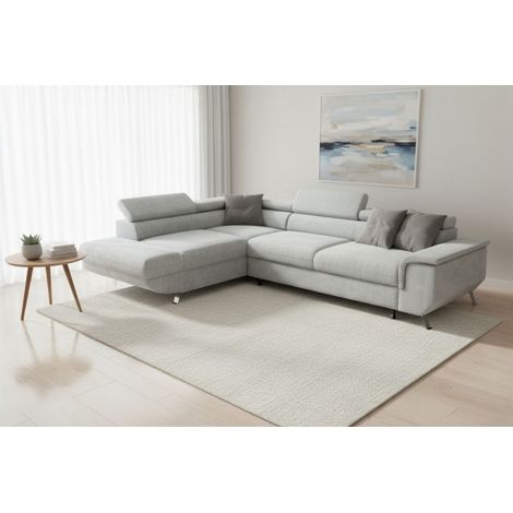 Ecksofa mit Schlaffunktion PLATO Sofa in Stoff Onega Hellgrau Ottomane Links