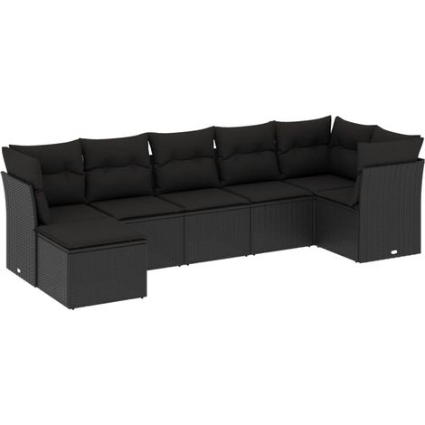Set Divani da Giardino con Cuscini 7pz Nero Polyrattan vidaXL (1/3)