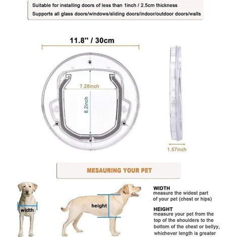 Fenêtre/porte pour chien de compagnie 4 voies serrure chat chiot toutou porte verrouillable porte ronde transparente pour fenêtre d'écran/porte coulissante en verre/fenêtre en verre-RAPANDA (1/3)