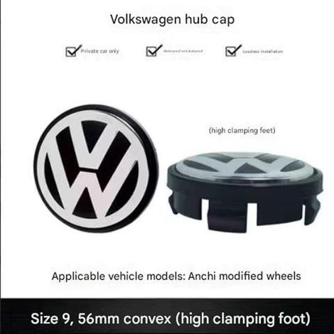 1 enjoliveur logo pour jante Volkswagen - Cache-moyeu 56 mm avec pattes convexes, compatible avec Bora, Sagitar, Lavida, Jetta, Magotan, Santana, Passat et Polo - Noir (1/4)