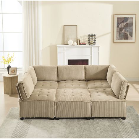 canape modulaire 6 places velours cotele kaki OKMYHOME (1/5)