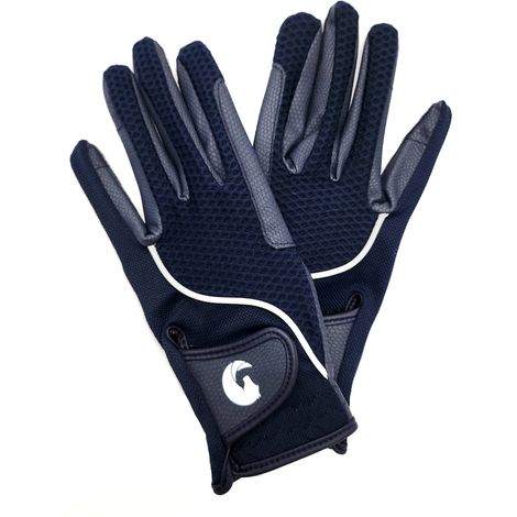 Coco Equestrian Blue (M) Breathable 3D Mesh Synthetic Leather Horse Riding Gloves