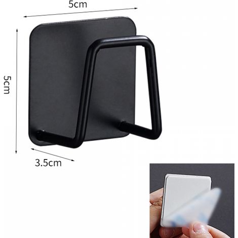 Soporte autoadhesivo para esponjas de acero inoxidable negro, dimensiones 5  5  3,5 cm, gancho para fregadero de cocina, soporte autoadhesivo para esponjas, material de acero inoxidable, adecuado para