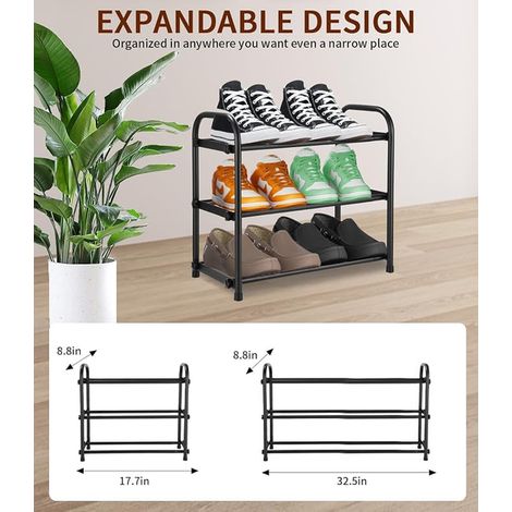 Étagère à Chaussures Extensible à 3 Niveaux, Réglable Porte-Chaussures en Métal 45-83cm, Noir Rangement Chaussure Gain de Place pour Entrée, Salon, Chambre, Dressing, Couloir (1/4)