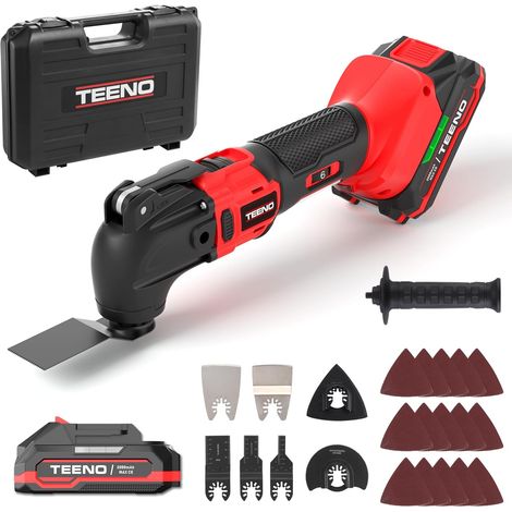 Teeno – Outil multifonction oscillant sans fil 20V – Moteur Brushless 8500-21000 tr/min – Angle d'oscillation 4° – 6 vitesses variables – 25 accessoires inclus (1/5)