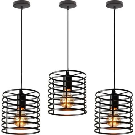 U-Do 3Pcs Lustre Ajustable Vintage Lampe en Fer Noir E27 Suspension Luminaire design Créatif pour Cuisine Bureau (1/4)