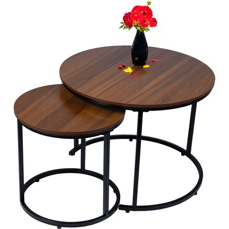 Modernes rundes Couchtisch-Set, 2-in-1-Loft-Industrie-Couchtisch, Walnusstisch