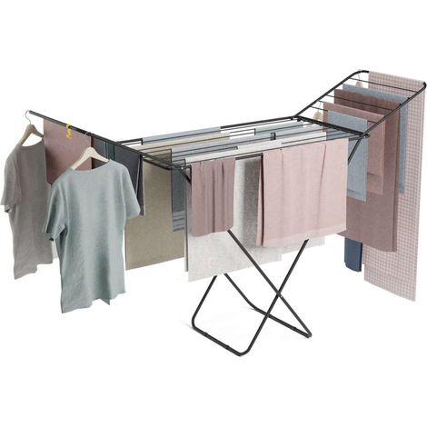 Newlux Tendedero Plegable Negro Stand V20 con Alas180x55x112 cm, 19m de Capacidad