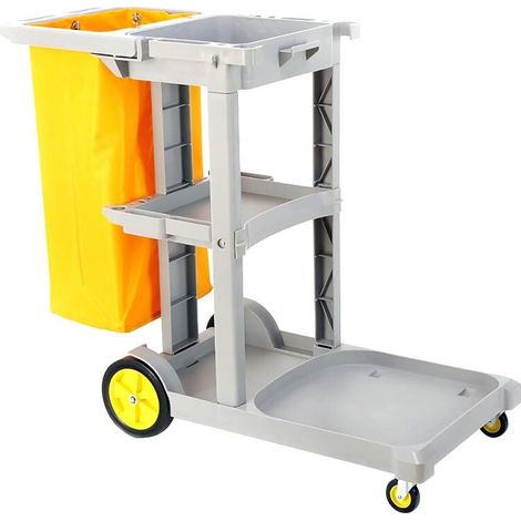 Rosvola Chariot de Ménage 3 Étages Chariot de Nettoyage Lavage en PP avec Sac à Déchets PVC Chariot d'Entretien Déplacement Fluide Range Outils d’Entretien Bureau Hôtel (1/5)