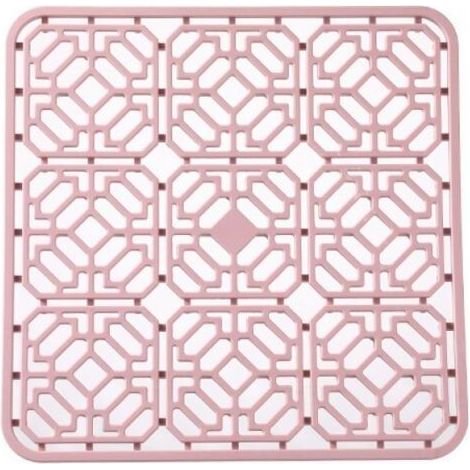 Tapis d'égouttage en silicone pour cuisine – Résistant à la chaleur, protecteur de plan de travail antidérapant, conception creuse pour l'évacuation de l'eau, découpable sur mesure (rose, 30 x 30 cm)