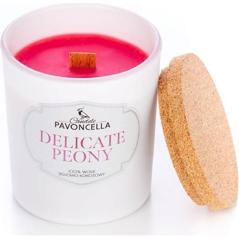 Delicata candela di soia bianca al profumo di peonia, 135 g
