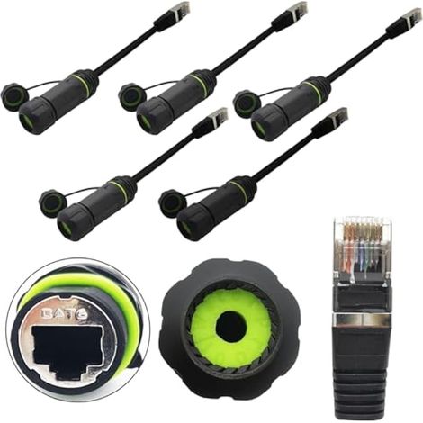 Connecteur étanche RJ45, M20 Ethernet LAN Connecteur de câble avec blindage CAT6, Montage sur panneau IP68 Coupleur de câble réseau extérieur avec rallonge (5 pièces) (1/5)