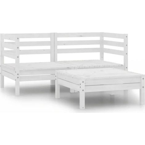 vidaXL 3 Piece Garden Lounge Set Solid Wood Pine White