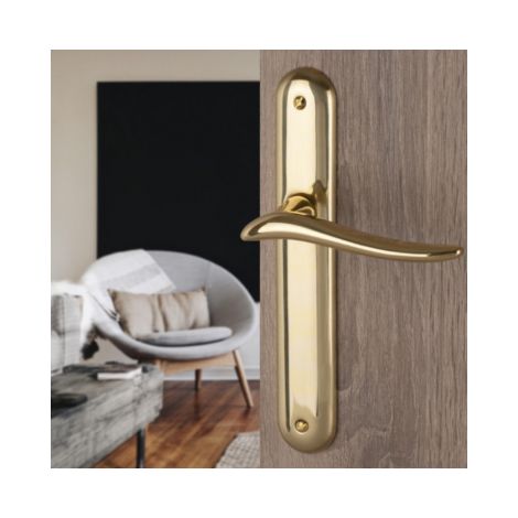 Ouvre&Déco – 2 poignées de porte intérieure design en laiton poli sur plaque BdC entraxe 195 mm, MARISA (1/3)