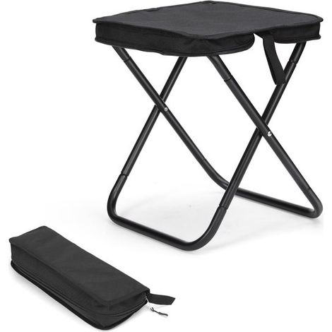 Tabouret pliable d'extérieur - Chaise de camping portable - Tabouret de pêche ultraléger et résistant - Tabouret de voyage pliable (noir) (1/5)
