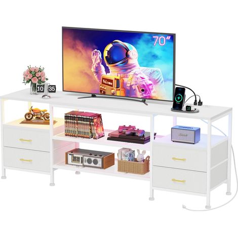 Haloyo® meuble TV, 4 tiroirs, avec étagères design industriel, Design industriel, 160x40x59cm, blanc (1/5)