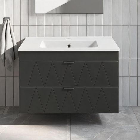Meuble de salle de bain schwarz en mDF Keramik 76 x 46 x 50 cm (1/5)
