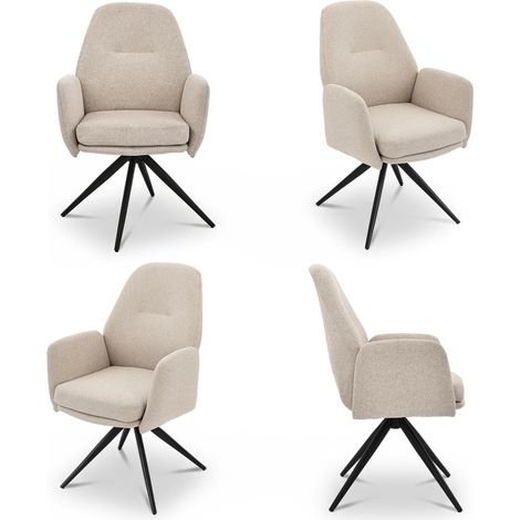 Bon Furni Webstoff Esszimmerstuhl Beige, 4er Set, 360° drehbar, ergonomisch mit hoher Elastizität & Armlehnen