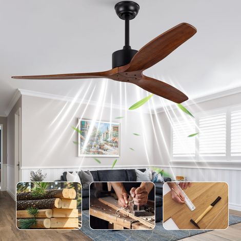 Ventilador de techo 132x132x30,5 cm de madera negra sin luz para salón - MEUBLIV (1/5)