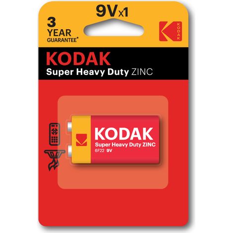 PILAS 9V KODAK EXTRA HEAVY DUTY ZINC 9V 1 UNIDAD 250 mAh 1.5V (ecotasas incluidas)