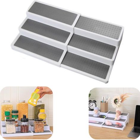 Étagère à épices 3 niveaux 22 x 24,3 cm - rangement coulissant pour placards, tables et cuisine, gris (1/5)