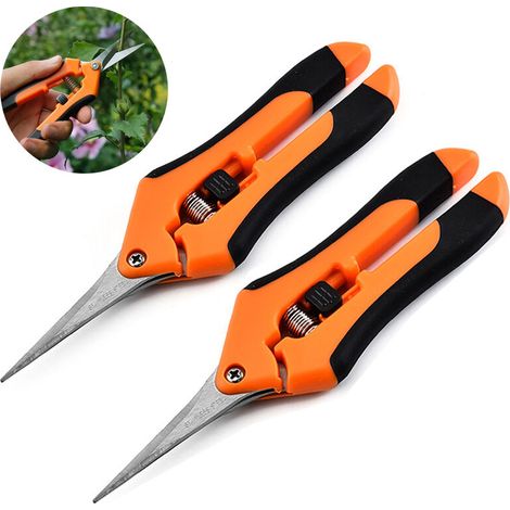 2Pcs jardinage main Pruner avec lames droites en acier inoxydable, tondeuse à feuilles d’horticulture, Orange