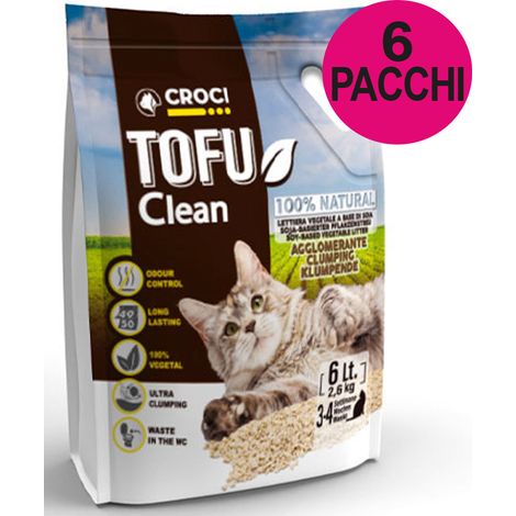 Lettiera microgranuli Tofu Clean agglomerante 6 confezioni da 6 litri cad.