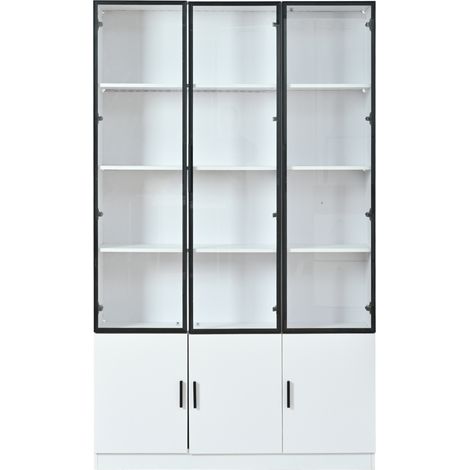 Vitrina de pie blanca de 120 x 32 x 200 cm con 6 puertas de cristal y LED (1/5)