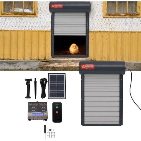 Porte automatique de poulailler à énergie solaire – Minuterie programmable – Capteur de lumière – Télécommande incluse – Pour poules et canards