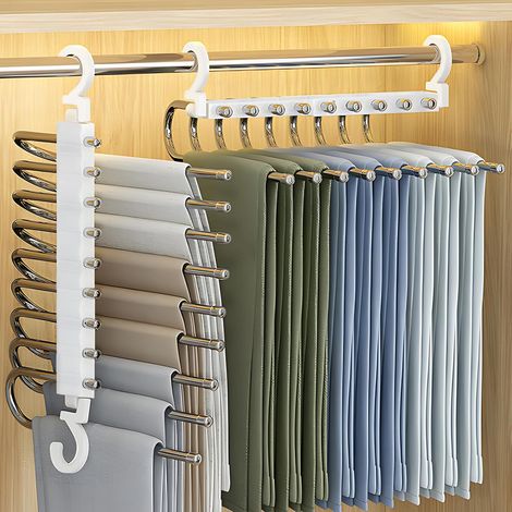 2 Cintre Pantalon,9 Niveaux Acier Inoxydable,Porte-Vêtements Gain De Place,Suspension Horizontale Verticale,Pour Armoire (1/5)