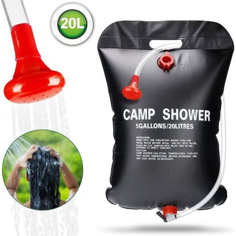 Sac de Douche Solaire Camping - 20L Sac de Douche Portatif Solaire Chauffe pour Douche avec Tuyau Amovible et Pomme de Douche Commutable Marche-arrêt, pour Camping, Voyage, Plage (1/5)