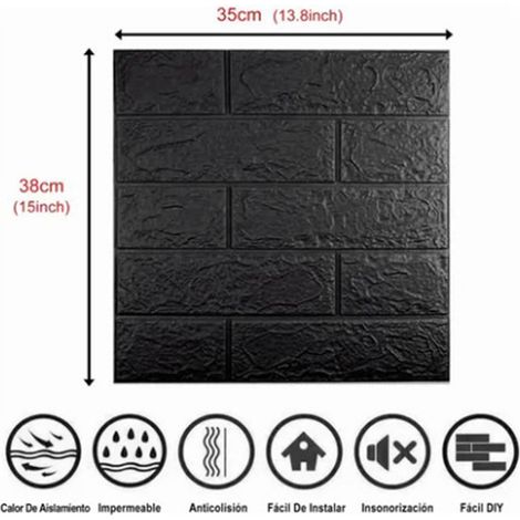 [Papel pintado para cocina] [Relieve] 10 pegatinas de pared 3D negras XPE impermeables 35x38cm (1/5)