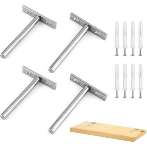4 Pièces Supports d'étagère Flottants 4 Pouces Support Etagere Invisible, Fixation Invisible étagère Tablette Flottante Support pour le mur Mural étagère Murale Argent (1/5)