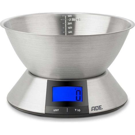Balance de cuisine ADE Hanna avec bol, jusqu'à 5 kg, 2,25 l, diamètre 24 x 15,5 cm, acier inoxydable brossé (1/4)