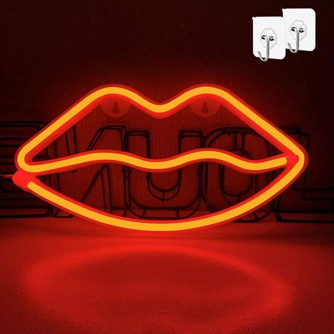 Enseigne lumineuse LED Lèvres Néon, décoration murale alimentée par batterie ou USB pour fêtes, mariages et Noël (1/5)