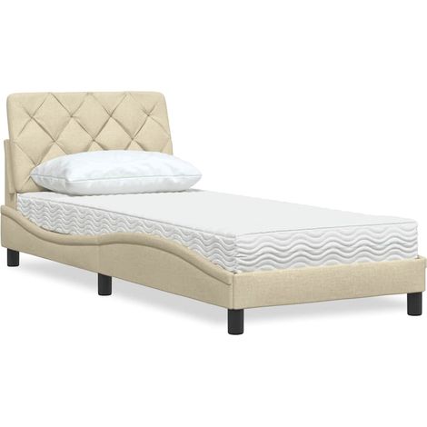 Bett mit Matratze Creme 80x200 cm Stoff (1/5)