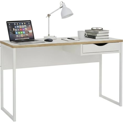Dmora - Escritorio Brielle, Escritorio multiusos, Mesa de oficina para PC, El plan de trabajo, 130x48 h77 cm, Blanco