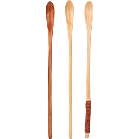 Ensemble de 3 cuillères en bois à long manche pour mélanger le café, le lait et le miel. Vaisselle de cuisine. (1/5)