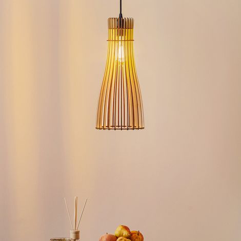[NEUWERTIG] B-Ware Hängeleuchte Bottle einflammig LED Pendelleuchte dimmbar schwarz Holz Stahl 41cm (1/2)
