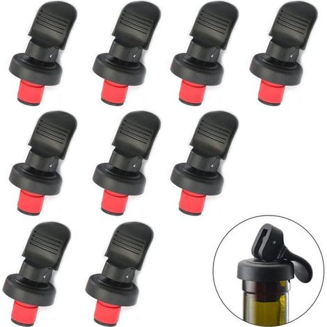 Flaschenverschluss mit Hebel, luftdicht, hermetisch, Weinverschluss, wiederverwendbarer Flaschenverschluss mit Expansionsdichtungssystem für Wein und Bier, 9 Stück (Schwarz) (1/4)