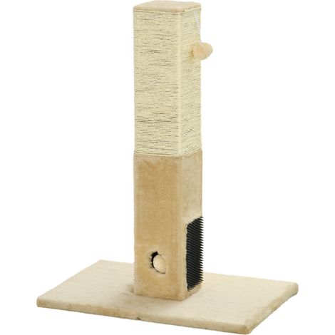 Arbre à chat, griffoir, balle avec clochette, 2 brosses de toilettage, 59,5 x 39 x 79 cm, beige crème (1/5)