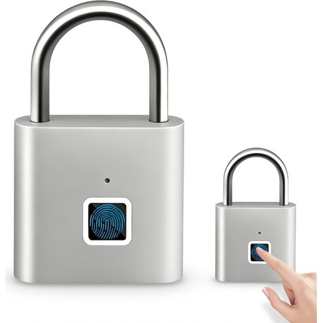Cadenas à empreintes digitales, mini cadenas intelligent, cadenas biométrique pour casier de gymnase, abri de jardin, unités de stockage (argent) (1/5)