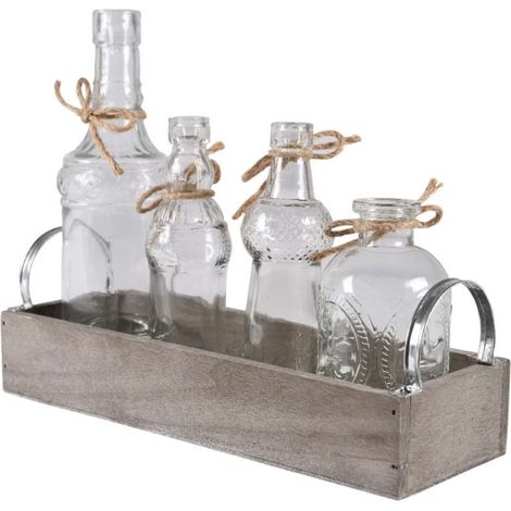 Set vassoio legno con 4 bottiglie (1/2)