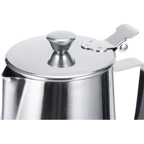 Milchaufschäumkännchen aus Edelstahl, 600 ml, 1000 ml, mit ergonomischem Griff und Deckel zum Aufschäumen von Milch zu Hause (1/5)