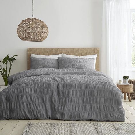 Catherine Lansfield Seersucker Super King Duvet Set Grey
