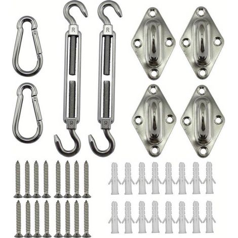1 lot de 40 accessoires pour auvent de voile d'ombrage en acier inoxydable 304 - Kit de quincaillerie pour tendeur - Œil - Mousqueto (1/4)